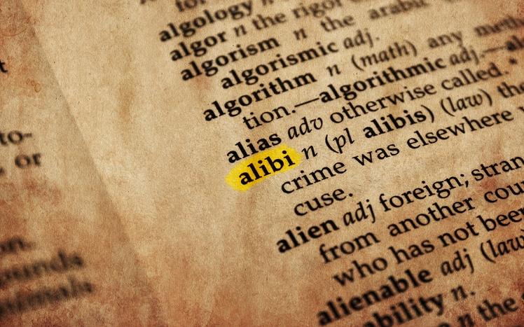 Alibi word in old textured dictionary